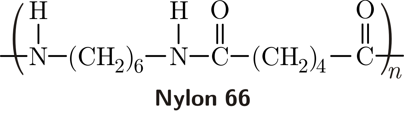 Nylon-6,6 abbreviated repeating unit with correct N-H single bond and C=O double bond